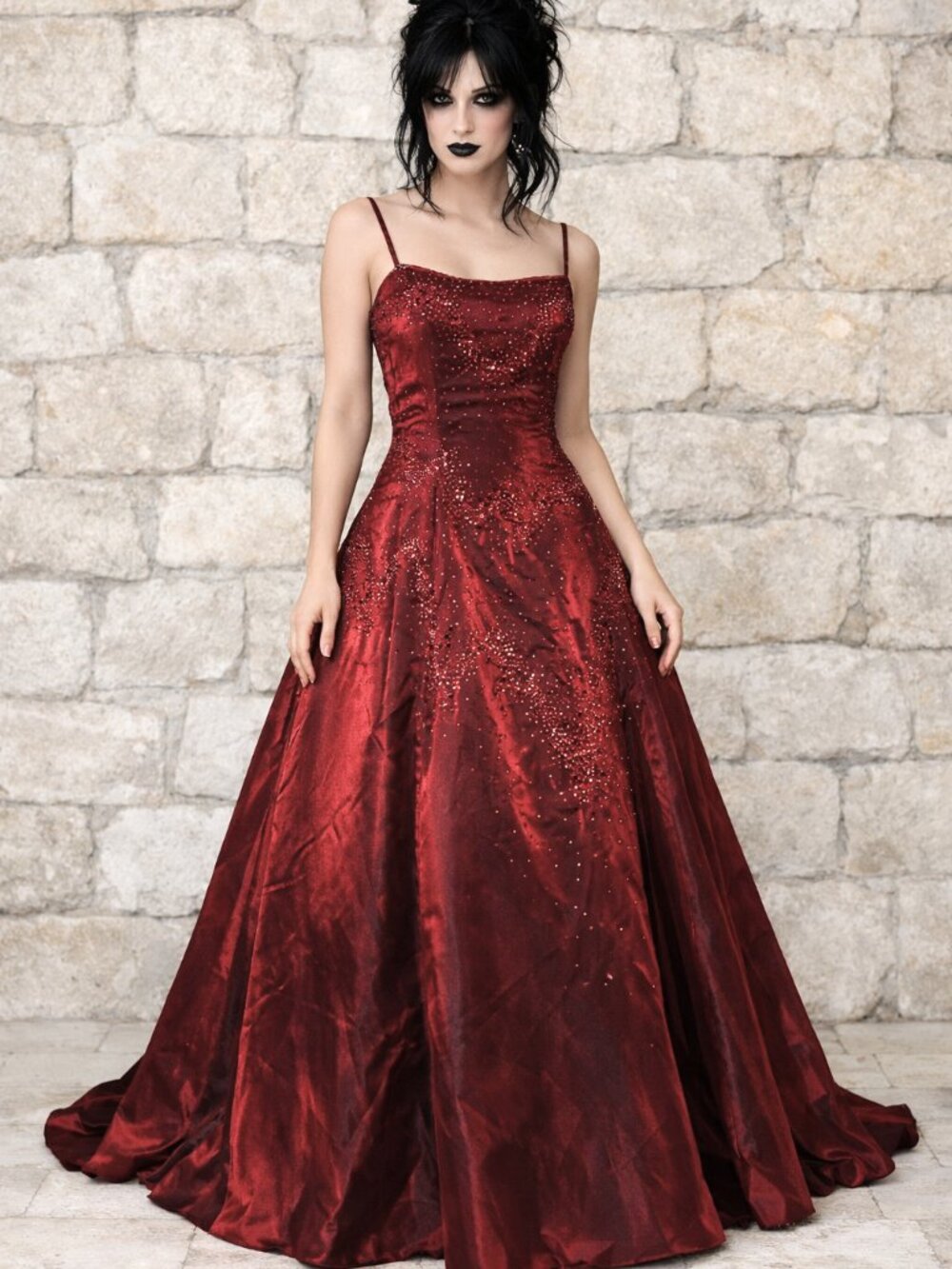 Vintage Sue Wong Nocturne Burgundy Iridescent Taffeta Beaded Gown, Size 4 - Picture 5 of 15